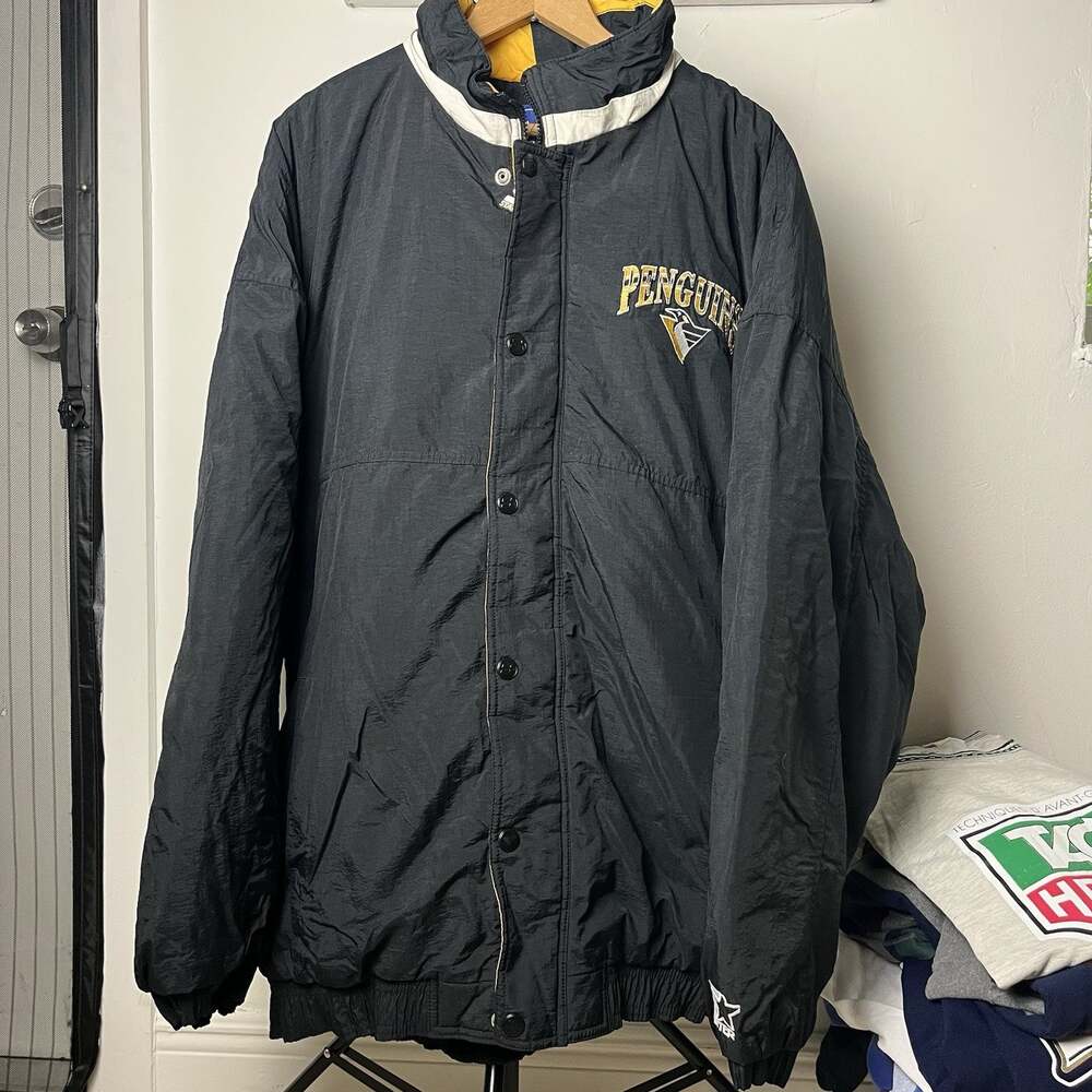 Vtg vintage 90s Starter Pittsburgh Penguins NHL nylon Puffer bomber jacket XXL